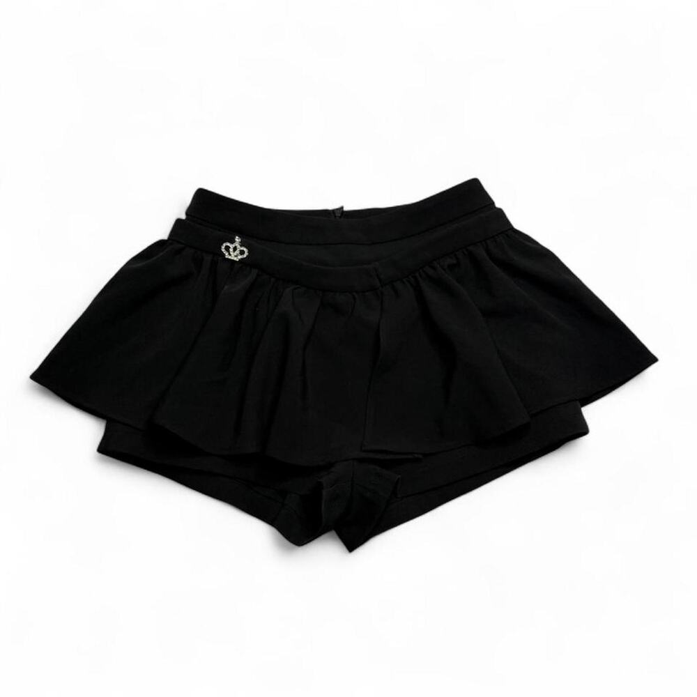 OakMoo Y2K Black Low Rise Minu Skirt Mcbling Crown built in shorts size small